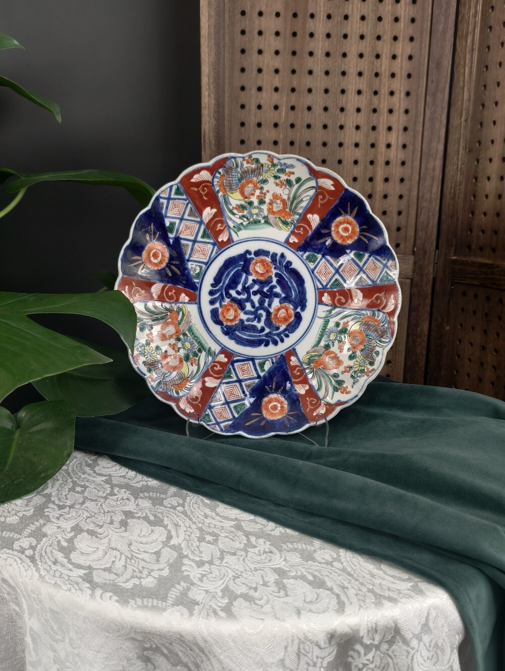 Antique Japanese Imari Porcelain Plate — Meiji Period, Scalloped Round, Phoenix